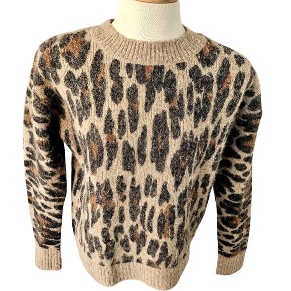 Rails Animal Print Crewneck Sweater Womens Sz XS Alpaca Wool Crew Neck Long Slv - Picture 2 of 7